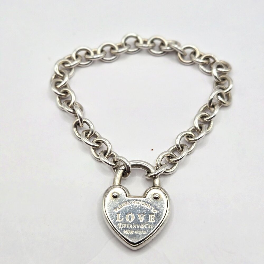Tiffany & Co. "Love" Heart Padlock Sterling Chain Bracelet